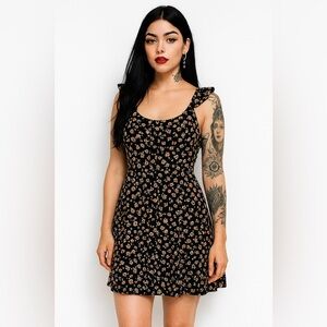 Mossimo Black Floral Sleeveless Mini Dress – Ruffle Strap, Size M